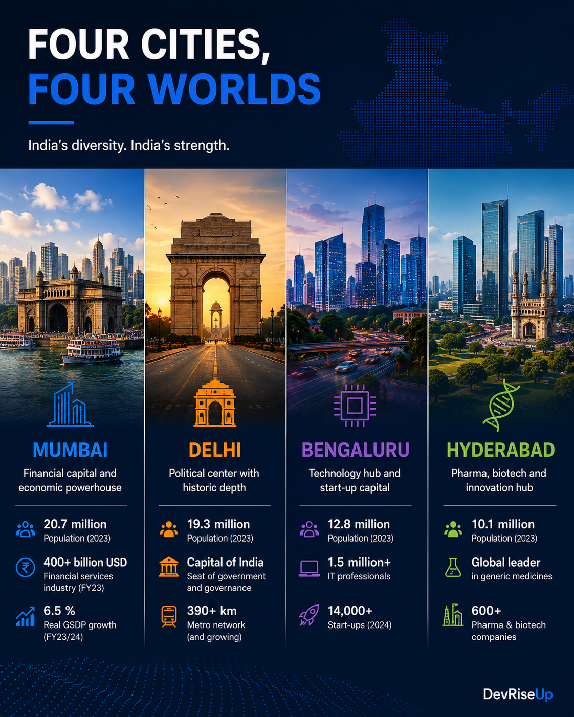 Four cities, four worlds